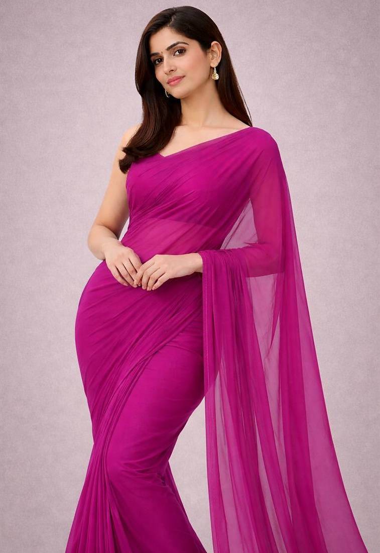 Frandango color plain georgette designer saree with blouse