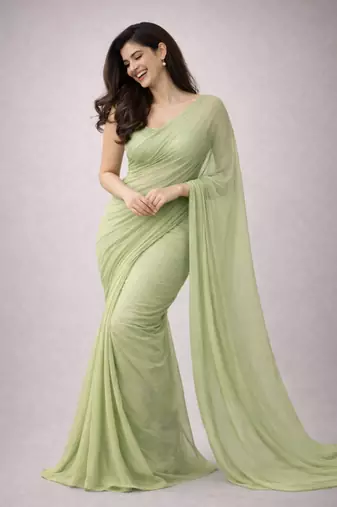 Pista  color plain georgette designer saree with blouse