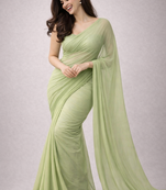Pista  color plain georgette designer saree with blouse