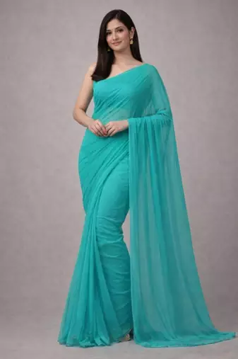Aqua color plain georgette designer saree with blouse