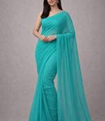 Aqua color plain georgette designer saree with blouse