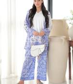 purple printed rayon short kurti set 