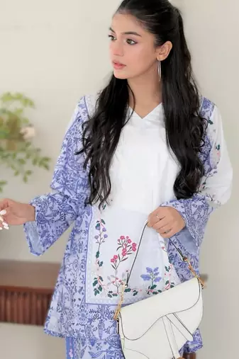purple printed rayon short kurti set 