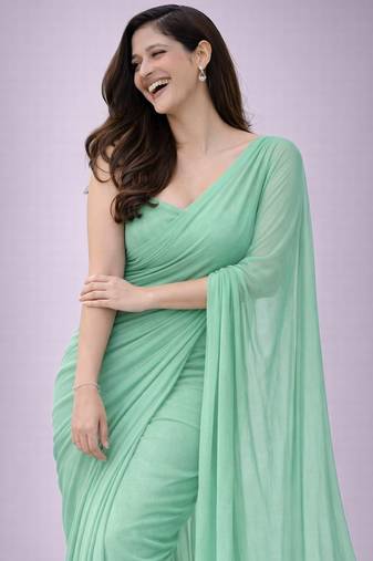 Mint  color plain georgette designer saree with blouse