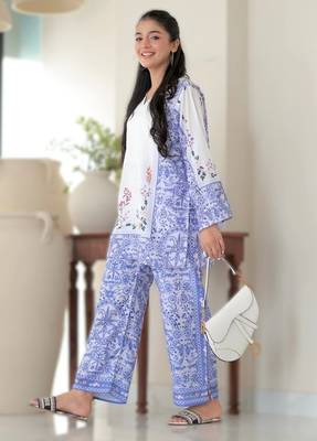 purple printed rayon short kurti set  1