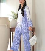 purple printed rayon short kurti set 