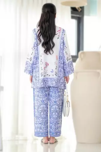 purple printed rayon short kurti set 