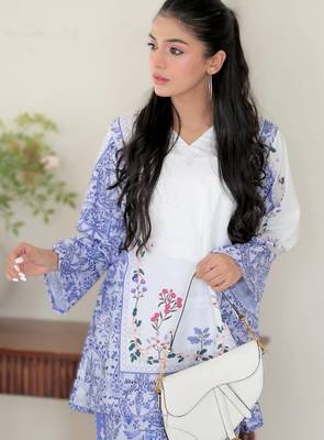 purple printed rayon short kurti set  3