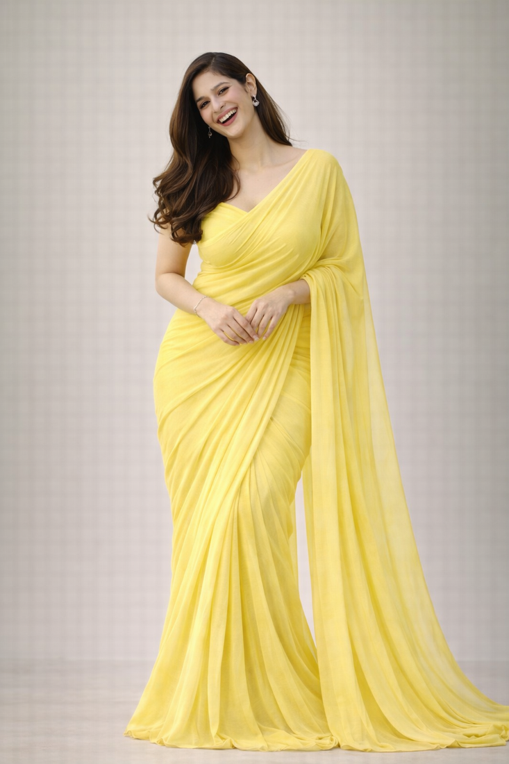 Mellow color plain georgette designer saree with blouse