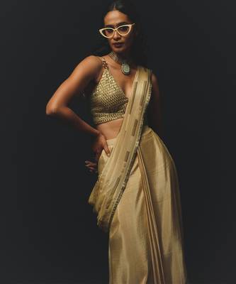 Beige embroidered tussar saree 2