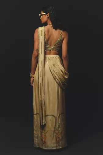 Beige embroidered tussar saree