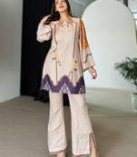 cream printed rayon short kurti set for daily wear