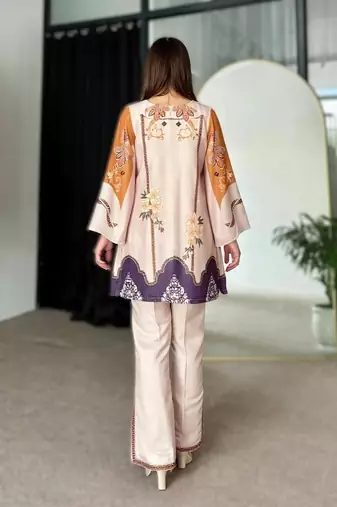 cream printed rayon short kurti set for daily wear