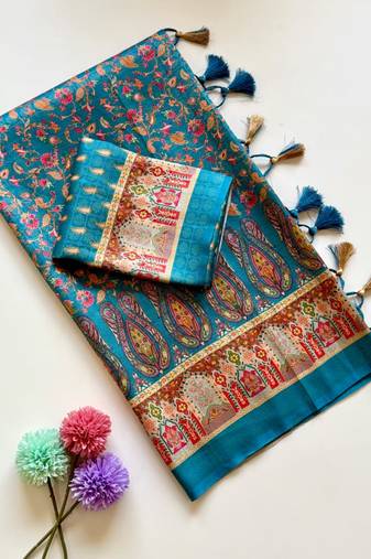 Blue color  Pashmina Jaqurad Work Dola Silk Saree