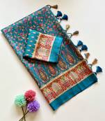 Blue color  Pashmina Jaqurad Work Dola Silk Saree