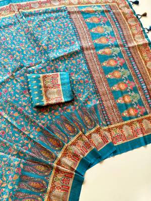 Blue color  Pashmina Jaqurad Work Dola Silk Saree 2