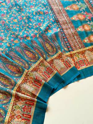 Blue color  Pashmina Jaqurad Work Dola Silk Saree 3