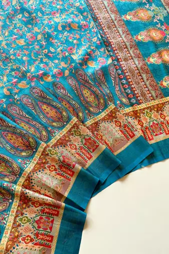 Blue color  Pashmina Jaqurad Work Dola Silk Saree