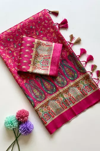  Rani Pink color  Pashmina Jaqurad Work Dola Silk Blend Saree