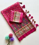  Rani Pink color  Pashmina Jaqurad Work Dola Silk Blend Saree