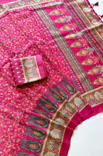  Rani Pink color  Pashmina Jaqurad Work Dola Silk Blend Saree