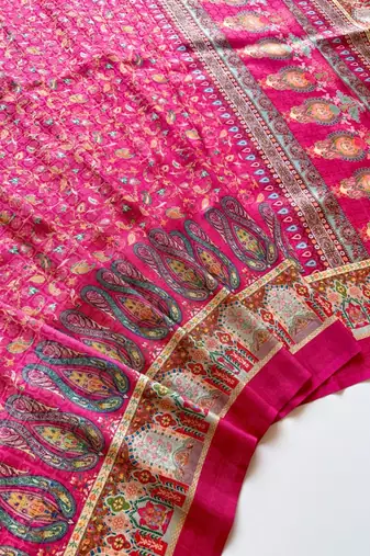  Rani Pink color  Pashmina Jaqurad Work Dola Silk Blend Saree