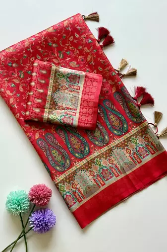 Red color  Pashmina Jaqurad Work Dola Silk Blend Saree