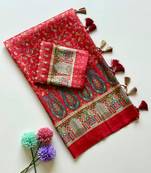 Red color  Pashmina Jaqurad Work Dola Silk Blend Saree