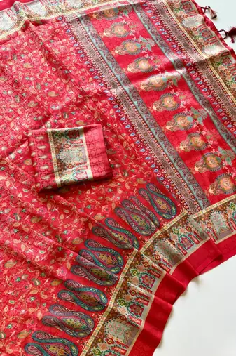 Red color  Pashmina Jaqurad Work Dola Silk Blend Saree