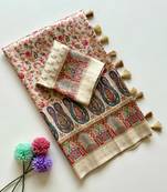 Off White Color Pashmina Jaqurad Work Dola Silk Blend Saree