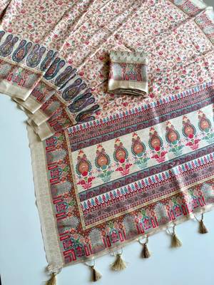 Off White Color Pashmina Jaqurad Work Dola Silk Blend Saree 3