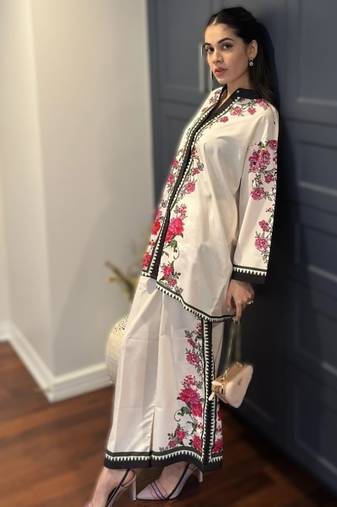 off-white rayon printed short kurti set without dupatta daily wear