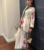 off-white rayon printed short kurti set without dupatta daily wear