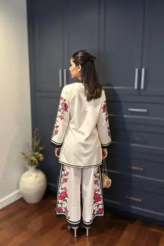 off-white rayon printed short kurti set without dupatta daily wear