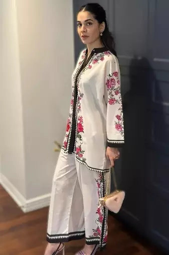 off-white rayon printed short kurti set without dupatta daily wear