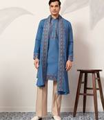 Blue viscose silk thread with sequence embroidered work kurta dupatta
