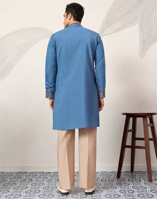 Blue viscose silk thread with sequence embroidered work kurta dupatta 5