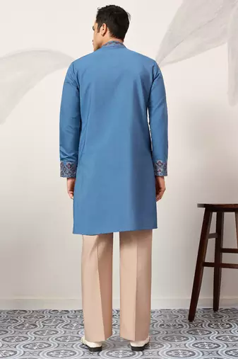 Blue viscose silk thread with sequence embroidered work kurta dupatta