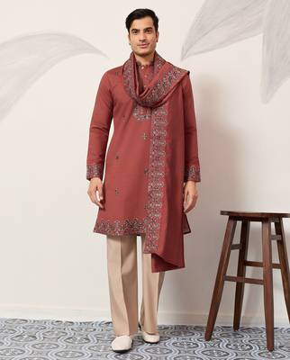 Orange viscose silk thread with sequence embroidered work kurta dupatta 1