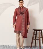 Orange viscose silk thread with sequence embroidered work kurta dupatta