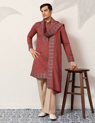 Orange viscose silk thread with sequence embroidered work kurta dupatta 2