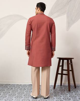 Orange viscose silk thread with sequence embroidered work kurta dupatta 5