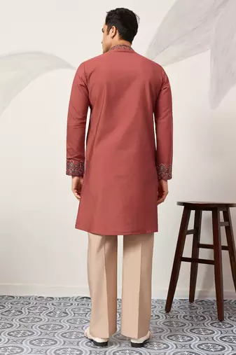 Orange viscose silk thread with sequence embroidered work kurta dupatta