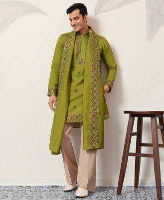 Fluorescent green viscose silk thread with sequence embroidered work kurta dupatta 2