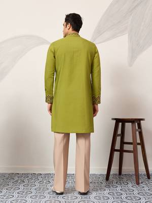 Fluorescent green viscose silk thread with sequence embroidered work kurta dupatta 5