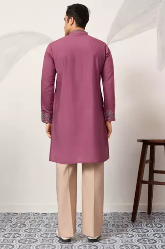 Pink viscose silk thread with sequence embroidered work kurta dupatta