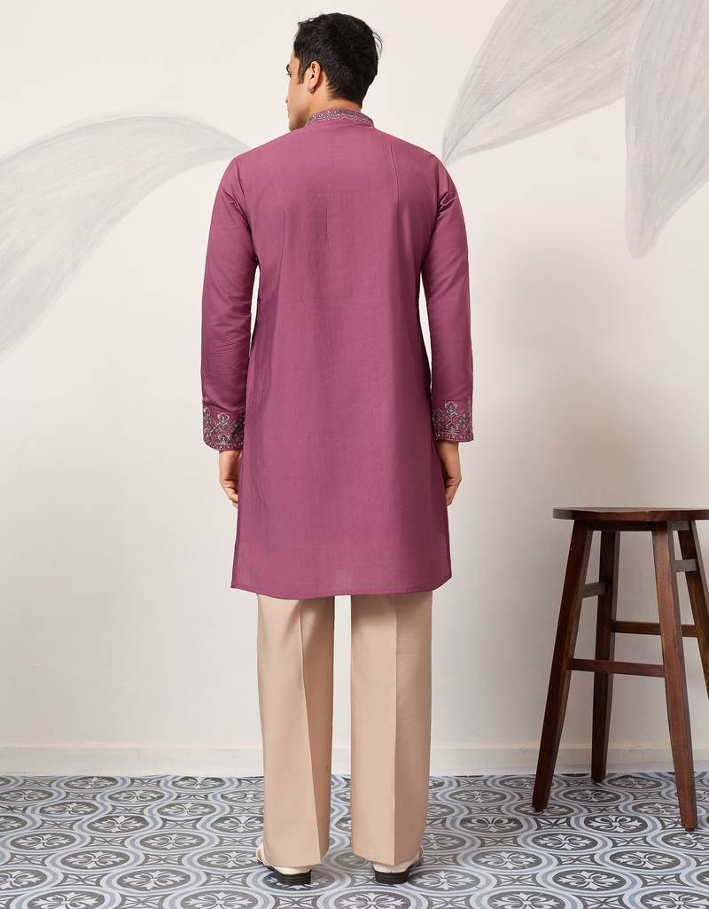 Pink viscose silk thread with sequence embroidered work kurta dupatta