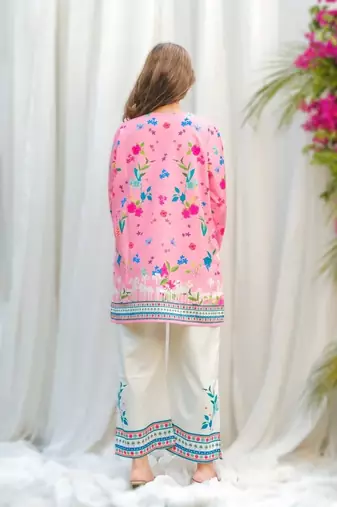 light pink rayon printed short kurti set for daily wear no dupatta
