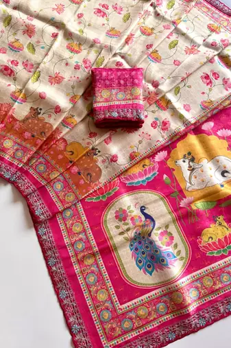 Off White Color Pashmina Jaqurad Weaving Work Dola Silk Saree