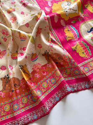 Off White Color Pashmina Jaqurad Weaving Work Dola Silk Saree 3